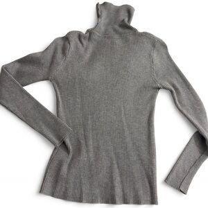 Gray Ribbed Turtleneck Sweater
